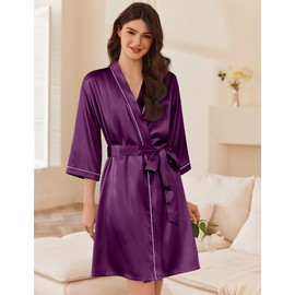 Ekouaer Women's Satin Robe Set 2 Piece Silky Nightgown with Robes Bride Bridesmaid Bathrobe Sexy Sleepwear with Pockets