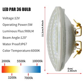 YnGia 1PCS PAR36 LED Landscape Light Bulb 5W Low Voltage Tractor Light Flood Light 12V AC DC Outdoor Garden Swimming Pool Lights, Water Resistant, 6000K White