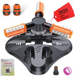 WOVUU Lawn Sprinkler,Upgrade Garden Sprinkler Automatic 360 Degree Rotating Irrigation Grass Water Sprinkler System, Garden Hose Sprinkler for Yard/Built in 36 Units Angle Spray Nozzles-1Pack(Orange)
