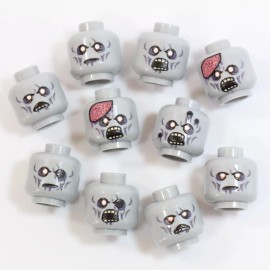 BrickTactical Zombie Head Pack V1 for Minifigures  x10 Light Bluish Grey Heads