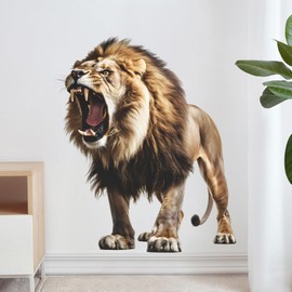 RAINBOW WSK Lifelike Lion Wall Decals Peel and Stick 3D Jungle Wild Animal Wall Sticker Tropical Lion Family Wall Mural Removable Decor for Bedroom Living Room fun-e48