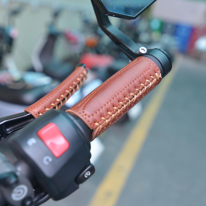 Leather Motorcycle Brake Clutch Covers, Handlebar Hand Grip Covers Throttle