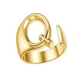 FindChic Gold Initial Ring, Letter Q Open Statement Rings for Women, Resizable Alphabet Knuckle Ring 18K Gold Plated Fashion Jewelry Gift