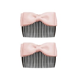 Ling & Bai 2Pcs Hair Comb Slides for Women French Bow Comb Clips Wedding Bowknot Hairpin Bridal Headwear Accessories (Pink)