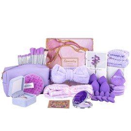 Tender 40-Piece Makeup Gift Set with Cosmetic Tools, Jewelry & Gold Accents - Perfect Birthday, Valentine's Day Gift for Women, Teens, Girlfriend (Purple)