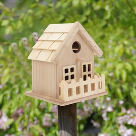 Toddmomy Wooden Bird House Outdoor Small Bird Nest Hanging Feeder Home Garden Decoration 5.12X5.51X5.12 Inches Natural Style