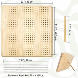 12 Inch Large Size Premium Wooden Crochet Blocking Board - Complete Crochet Accessories Set with 12 Steel Pins - Ideal for Knitting, Granny Squares, and Projects