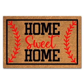 Funny Coir Doormat Home Sweet Home Baseball Front Door Mat Entryway Outdoor Mat with Heavy Duty Front Porch Welcome Mats Entry Natural Coconut Brown Mat 23.6 x 15.7 Inch