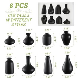 Small Black Vases Set of 8 - Mini Ceramic Bud Vases for Flowers, Pampas Grass, Rustic and Modern Home Decor, Perfect for Living Room, Table Centerpieces, Black Vases Home Decor, Black Bathroom Decor
