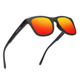 KINGSEVEN Fashion Polarized Sunglasses for Men Women UV400 Protection Ultralight for Cycling Driving Fishing745-A1 (Black red)
