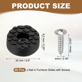 PATIKIL 24mm Screw-On Rubber Feet for Furniture, 60 Pcs Non Slip Furniture Pads Chair Glides Table Leg Protectors for Hardwood Floor Cutting Board Electronics, Black