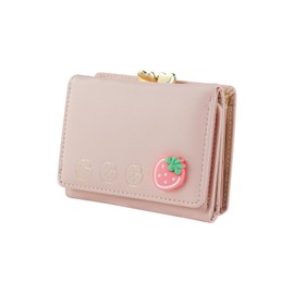 Andiker Women’s Wallets, Cute Trifold Purses for Women Small Size PU Leather Credit Card Holders for Women with Multi Card Slots ID Window Coin Metal Lock Buckle Pocket (Pink)