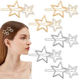 Star Hair Clips Set – 8 Silver Star Hairpins with Rhinestones, Minimalist and Modern Design, Non-Allergic, Durable, Perfect for Hair Types and Occasions, Stylish and Elegant Hair Accessory