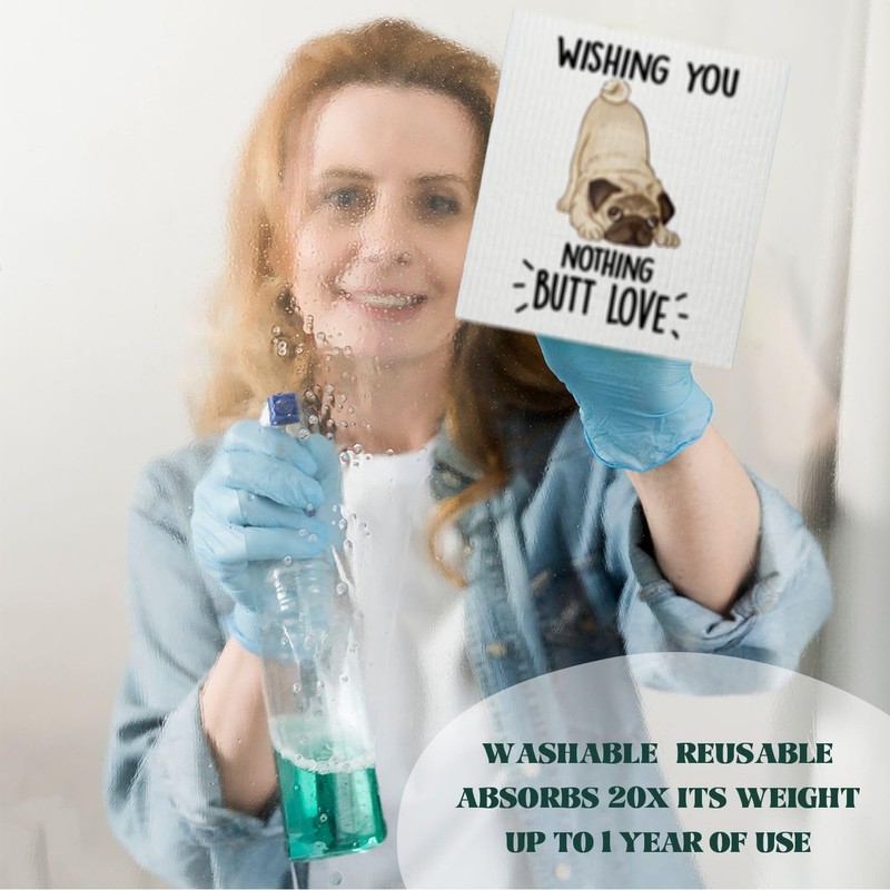 LARTSFRO Pug Dog Swedish Dishcloths for Kitchen, Papaya Reusable Paper