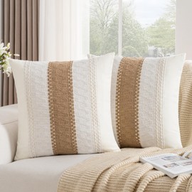 DakTou Boho Cushion Cover 45 x 45 cm Cotton Brown Decorative Cushion Sofa Cushion Decorative Cushion Covers Modern Farmhouse Cushion Cover Decorative Cushion Covers for Sofa Couch Home Bedroom Living