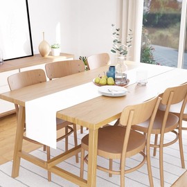 Encasa Table Runner Size 32x150 cm | Cotton Canvas Fabric | White Solid Color | Machine Washable & Durable