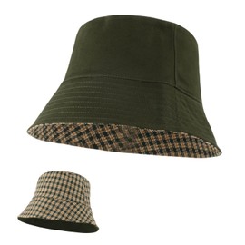 Qzkouma SMGY-51 UV Protection Hat, Reversible Bucket Hat, 2 Way, Double-sided, Foldable, Wide Brim, Sunshade, UV Protection, Cotton, Small Face Effect, Unisex, green, 56 to 58 cm