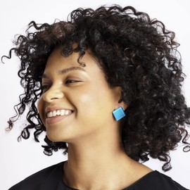 ALEXASCHA® Quadratische Statement Ohrringe • Extra große Ohrstecker mit eckigen Glassteinen • Geometrischer Glasschmuck avantgard • 20mm x 20mm x 3mm (Aquablau)