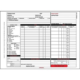 Garage Repair Order Forms with Work Codes, 8.5” x 11.75”, 3 Part, Carbonless, 50 Pack, J. J. Keller & Associates, Inc.