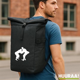 Huuraa Judo Silhouette Messenger Backpack 30-44 Litres Black Melange Roll-Top Fairtrade Judo Gift Idea