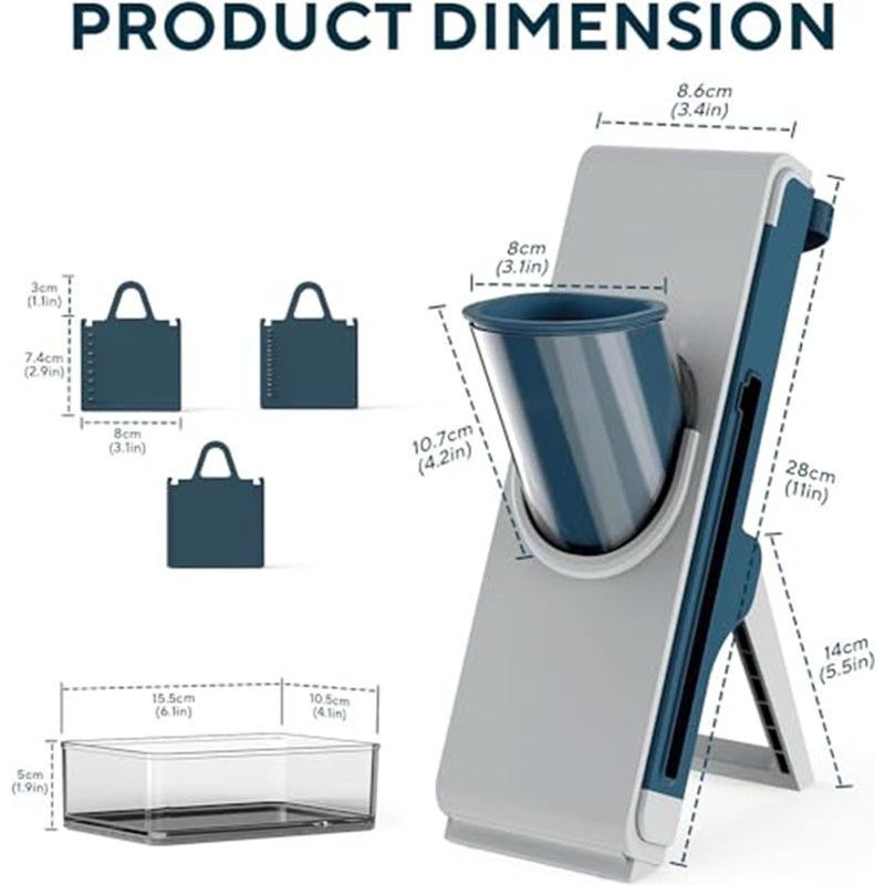 Eletronova Blue Mandoline Slicer, Vegetable Slicer, French Fry Cutter, Stainless