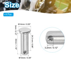 PATIKIL 10 x 30 Mm Single Hole Clevis Pins, 4 Pcs 304 Stainless Steel Flat Head Pin for Hitch Pin Lock Link Hinge Systems, Silver