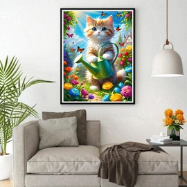 DPHERO DIY Cat Diamond Painting Kits for Adults,5D Flowers Diamond Art Kits for Beginners,Round Full Drill Kitten Diamond Painting Art,DIY Painting by Numbers Diamond Art Painting 12x16 inch