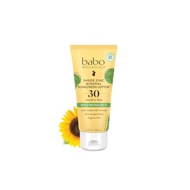 Babo Botanicals Sheer Zinc Mineral Sunscreen Lotion SPF30 - Óxido de zinc natural - Manteca de karité - Cara y cuerpo - Resistente al agua - Sin fraga