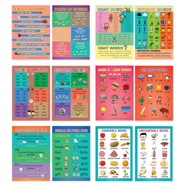 Creanoso Educational English Learning Words Posters (12-Pack) – Design Gifts Ideas for Kids Boys Girls – Fun Activities Stocking Stuffers – Teaching Set – Supplementary Home Schooling Teaching Aid