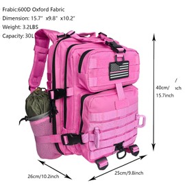 Hannibal Tactical 30L MOLLE Assault Pack, Tactical Backpack Military Army Camping Rucksack with Bottle Holder, 3-Day Pack, Pink