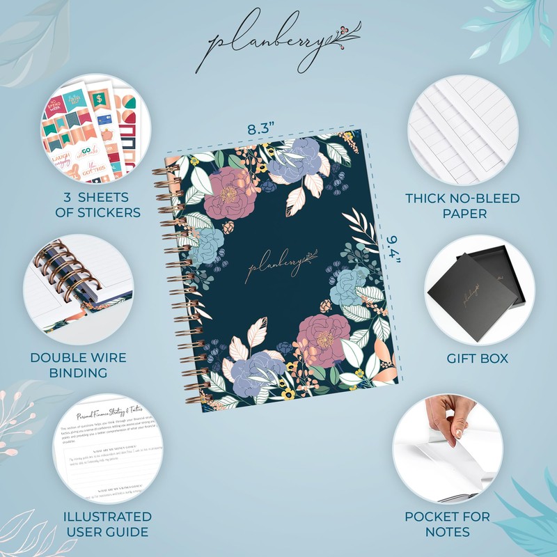 PLANBERRY Large Budget Planner & Monthly Bill Organizer with Pockets