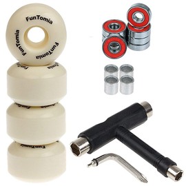 FunTomia 4 x Groove Profile Wheels 53 mm x 34 mm Hardness 100A + T-Tool for Skateboards Including 2RS ABEC-9 Bearings / Wheels