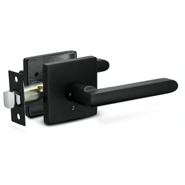 Berlin Modisch Privacy Lever Door Handle Slim Square Easy to Open Locking Lever Set [for Bedroom or Bathroom] Reversible for Right & Left Sided Doors Heavy Duty - Iron Black Finish