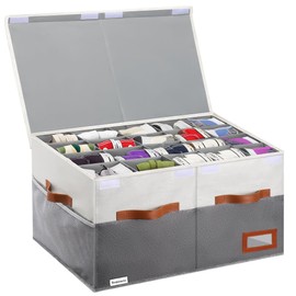 Supowin Shoe Organizer for Closet, Foldable Shoe Storage Bins with Lid & Adjustable Dividers, Fabric Shoe Box Storage Containers with Four Reinforced Handles, Fits 20 Pairs, 1 Pack, Grey