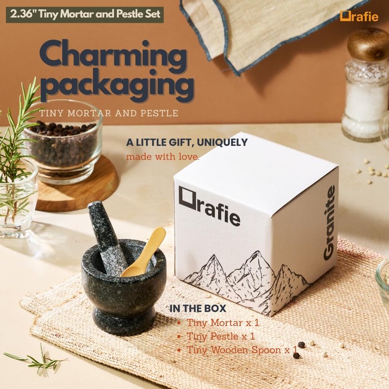 Orafie 2.4" Tiny Mortar and Pestle Set with Wooden Spoon,