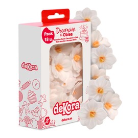 dekora – Fiori commestibili per torte – 18 camelie in cialda bianca 4 cm – Senza zucchero, glutine e lattosio – Decorazioni commestibili per Cupcake, Matrimonio, Compleanno, Battesimo