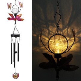 Taman Solar Wind Chime - Butterfly Solar Lights Wind Chimes with Spinner for Outside Deep Tone Decorative Memorial Gift for Home, Outdoor, Yard, Patio, Balcony, Garden Decor, 35"