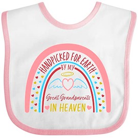 inktastic Handpicked for Earth By My Great Grandparents in Heaven- Rainbow Baby Bib White and Pink 42061