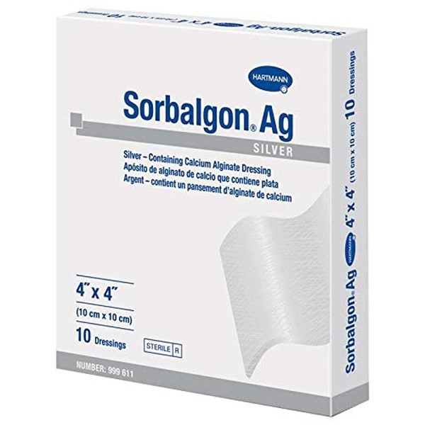 Hartmann Sorbalgon Silver Calcium Alginate Dressing, 4" x 4", Pack of 10