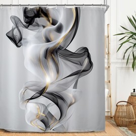 Miyotaa - Juego de cortinas de ducha abstractas, modernas, negras, grises, doradas, 60 x 71 pulgadas de alto, contemporáneas, minimalistas, neutrales, impermeables, con 12 ganchos
