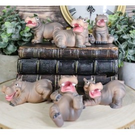 Ebros Whimsical Baby Hippo Set of 6 River Hippopotamus Small Figurines 3"H