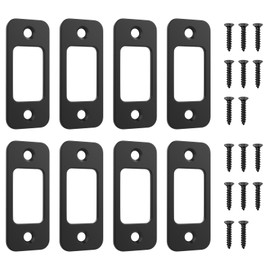 Black Deadbolt Strike Plate - Lock Strike Plate for Exterior Doors 1" x 2-1/4” Round Corner Dead Bolt Plate, Door Strike Plate with 16 Screws 1-3/8" - (8 Pack)