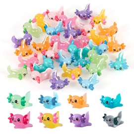 Mini Resin Animals, 24Pcs Tiny Axolotl Figure Fingerlings for DIY Garden Landscape, Miniature Resin Axolotl Figurines Ornament for Crafting