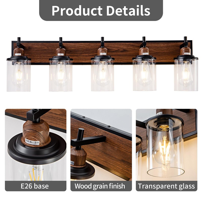 Lanhall 5-Light Farmhouse Bathroom Light Fixtures Vintage Bathroom Vanity Lights