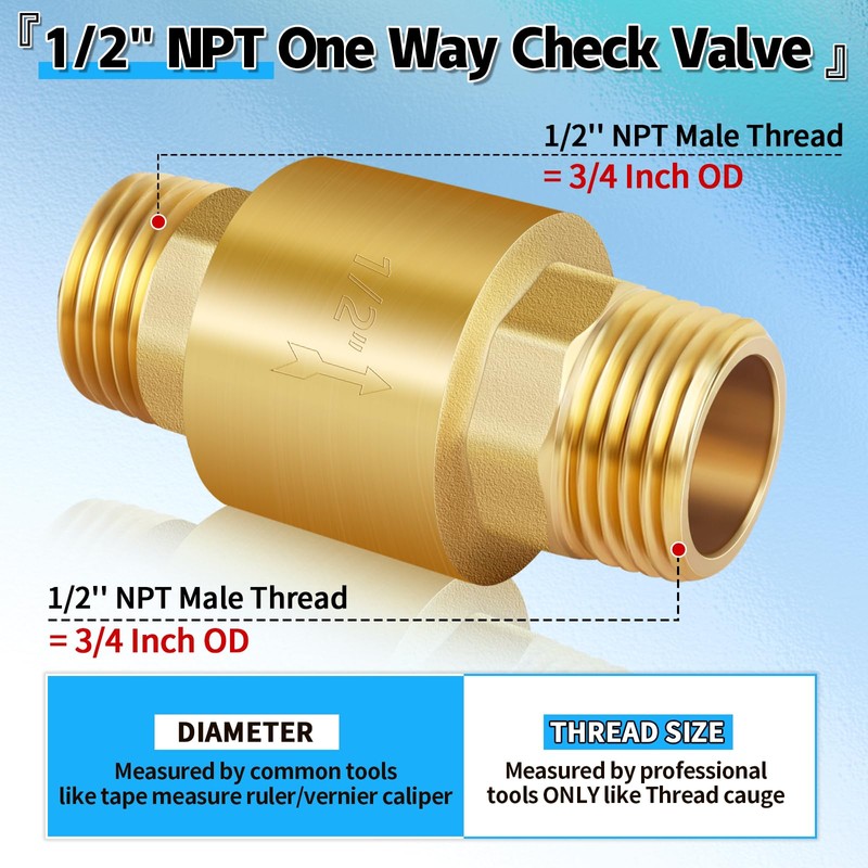 Boltigen 2Pcs 1/2in NPT Spring Check Valve, Brass Non Return