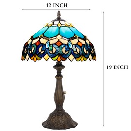 ZJART Tiffany Table Lamp Stained Glass Lamp 12X12X19 Inch Antique Reading Light (Blue Jewelry Baroque)