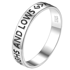 FindChic Ring 925 Silver Women's Engagement Ring Pair Simple Narrow Silver Rings 4 mm Wide Shiny Finger Ring Highs and Lows Ring Gifts for Women Men Girls Size 70, Silver