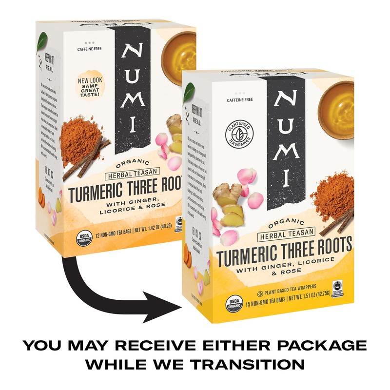 Numi Organic Three Roots Turmeric Tea, 45 Turmeric Tea Bags
