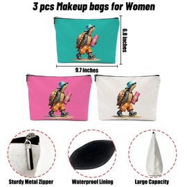 3 Pack Funny Beach Sea Turtle Gifts for Women Turtle Lovers Teacher Girls Trip Makeup Bag,Travel Essentials Cosmetic Bags for Women,Birthday Graduation Vacation Friendship Girl Weekend Appreciation