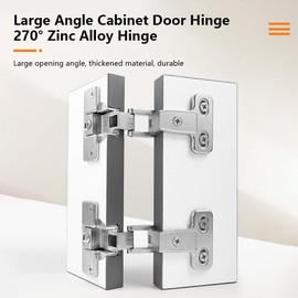 Uadme 270 Degrees Folding Hinge - Furniture Door Hinges Zinc Alloy Wardrobe Hinges Fixing Accessories Corner Hinges for Kitchen Cabinet with 6 Screws(Movable)